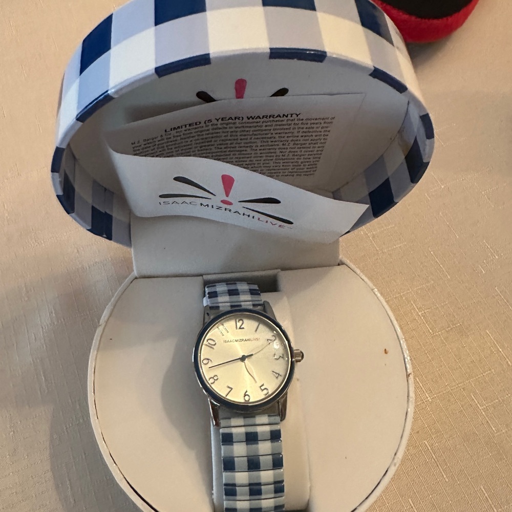 Isaac Mizrahi Blue and White Gingham Watch